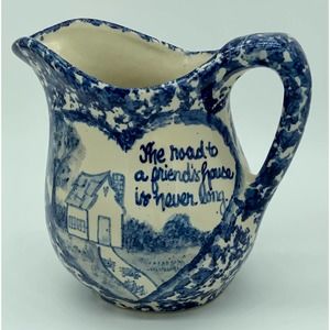 Vintage Blue and White Ceramic Pitcher Signed